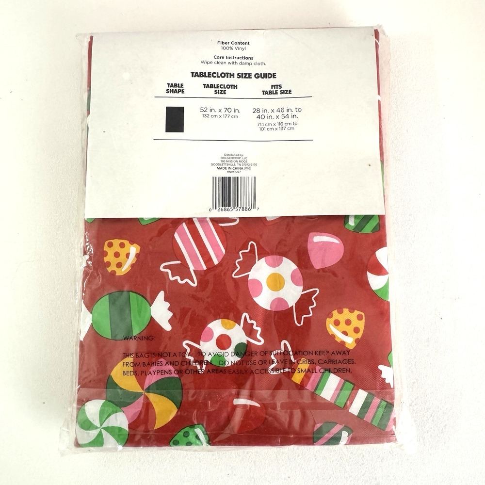 Holiday Style Christmas Candy Vinyl Tablecloth Holiday Party 52" x 70" Gum Drop - Picture 7 of 7